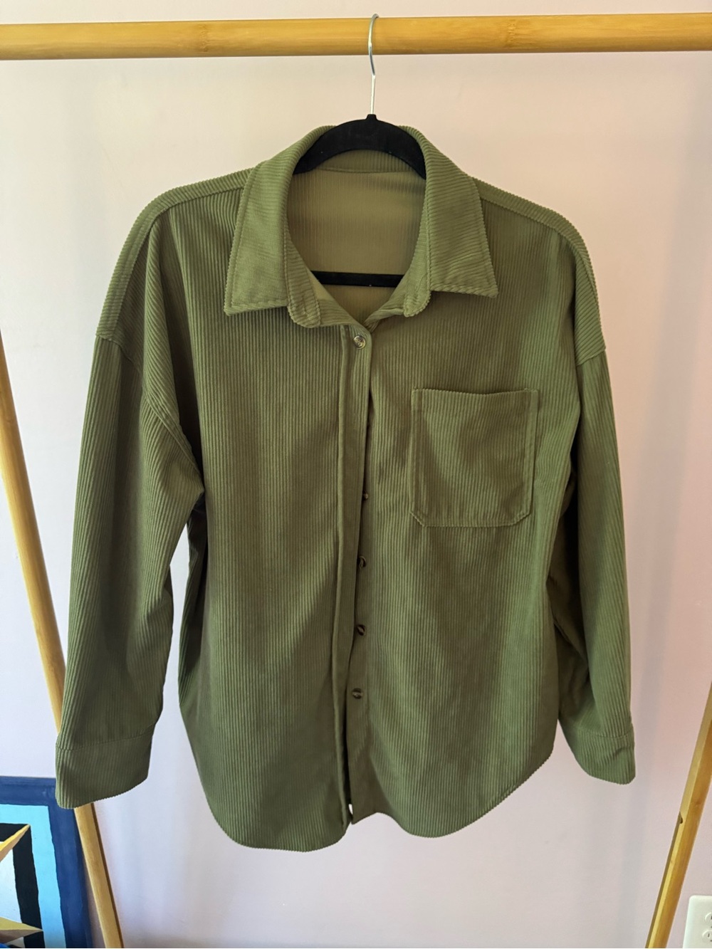 Olive Green Corduroy Button-Up Jacket